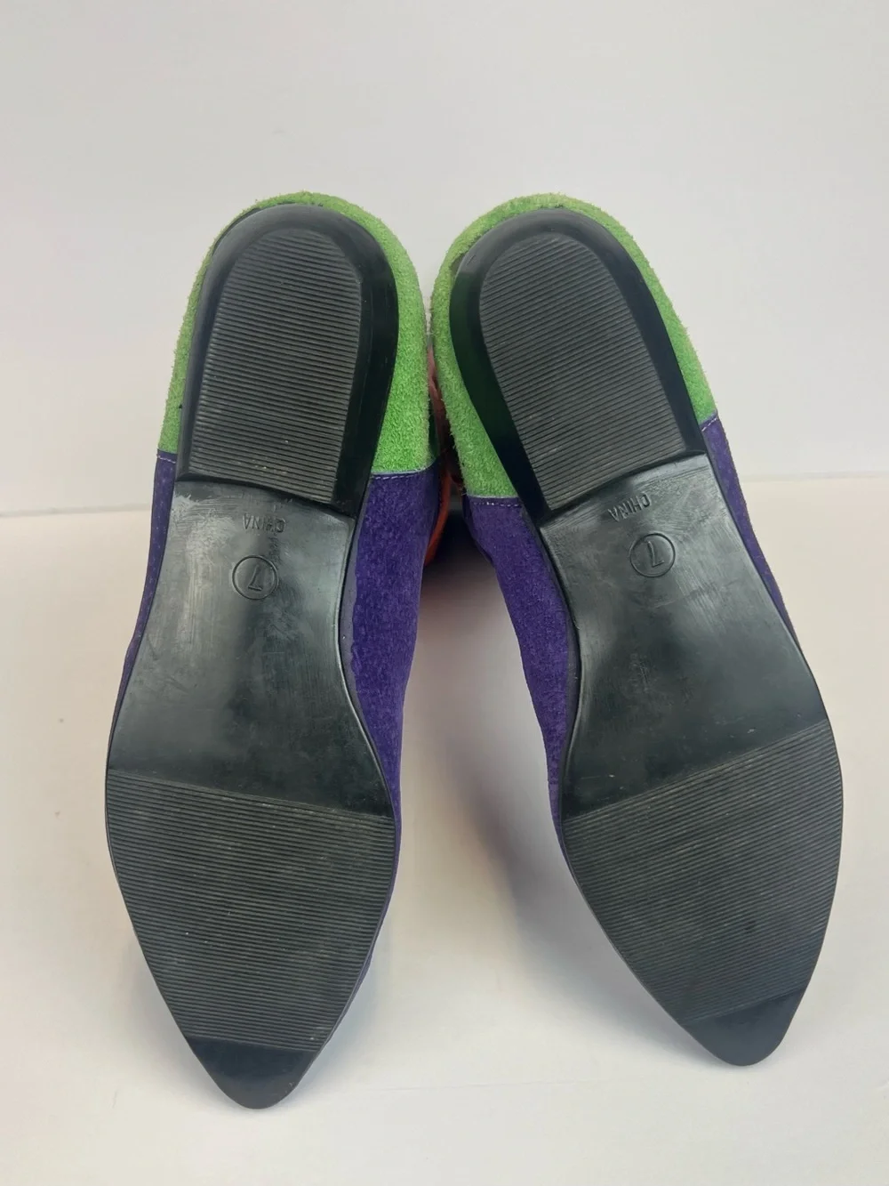 Vintage Bootalinos Multicolor Low Heels Slanted Hi Lo Suede Leather Boots Size 7